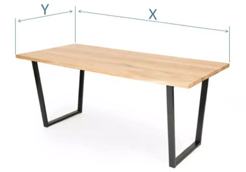 Solid Oak Dining Table with Black Square Frame Legs and Benches